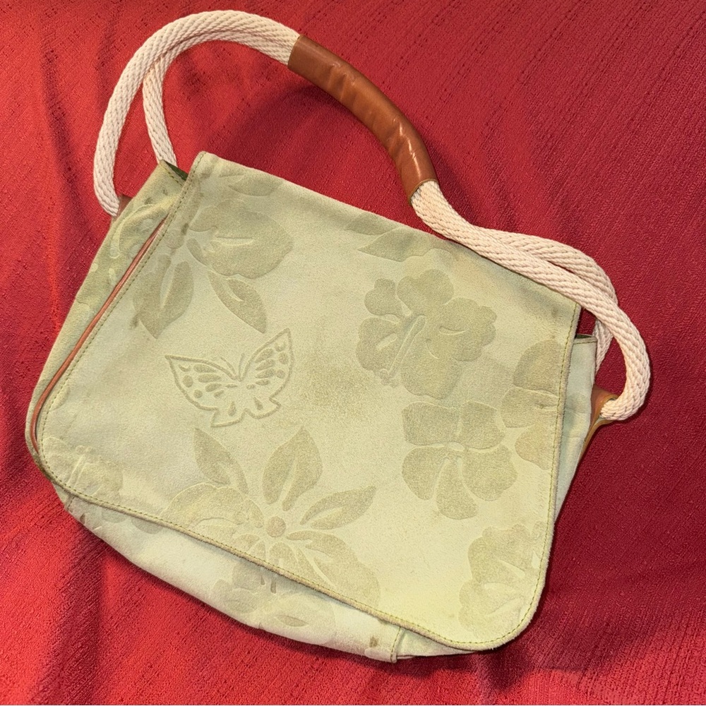 CLAUDIA FIRENZE Embossed Suede Italian Mint Green Shoulder Bag,‎ Preowned